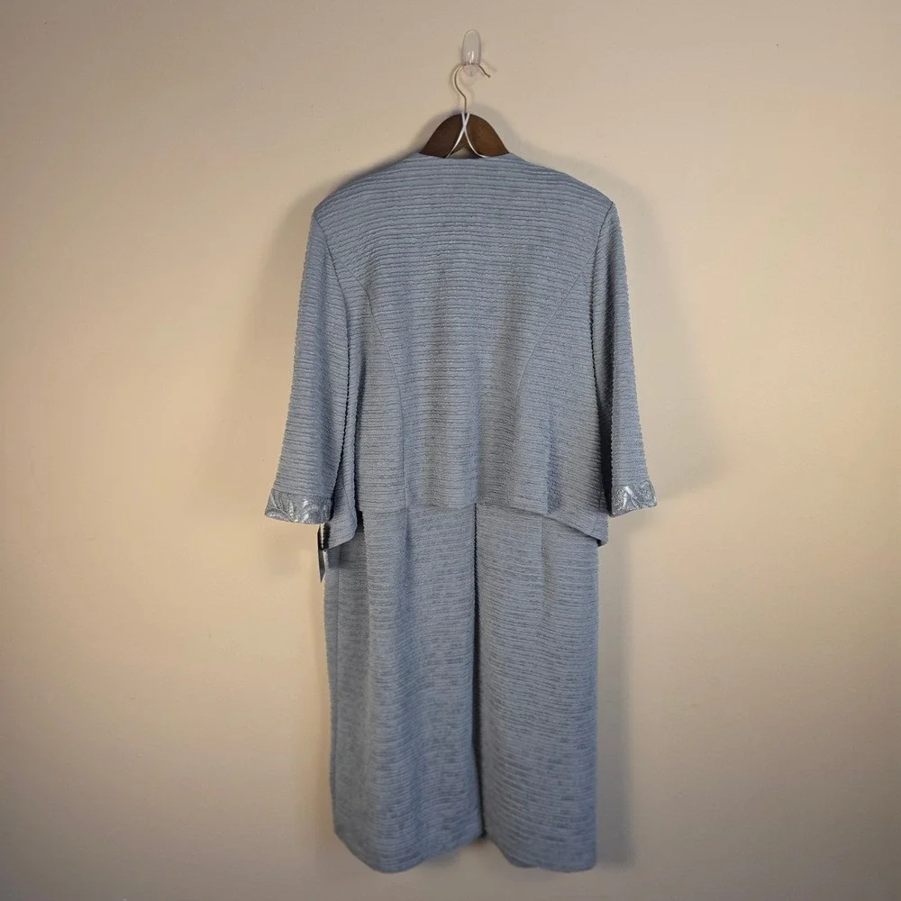 NWT Brianna Milay Jacket‎ Dress Set Womens 16W Artic Blue Embroidered Sequin